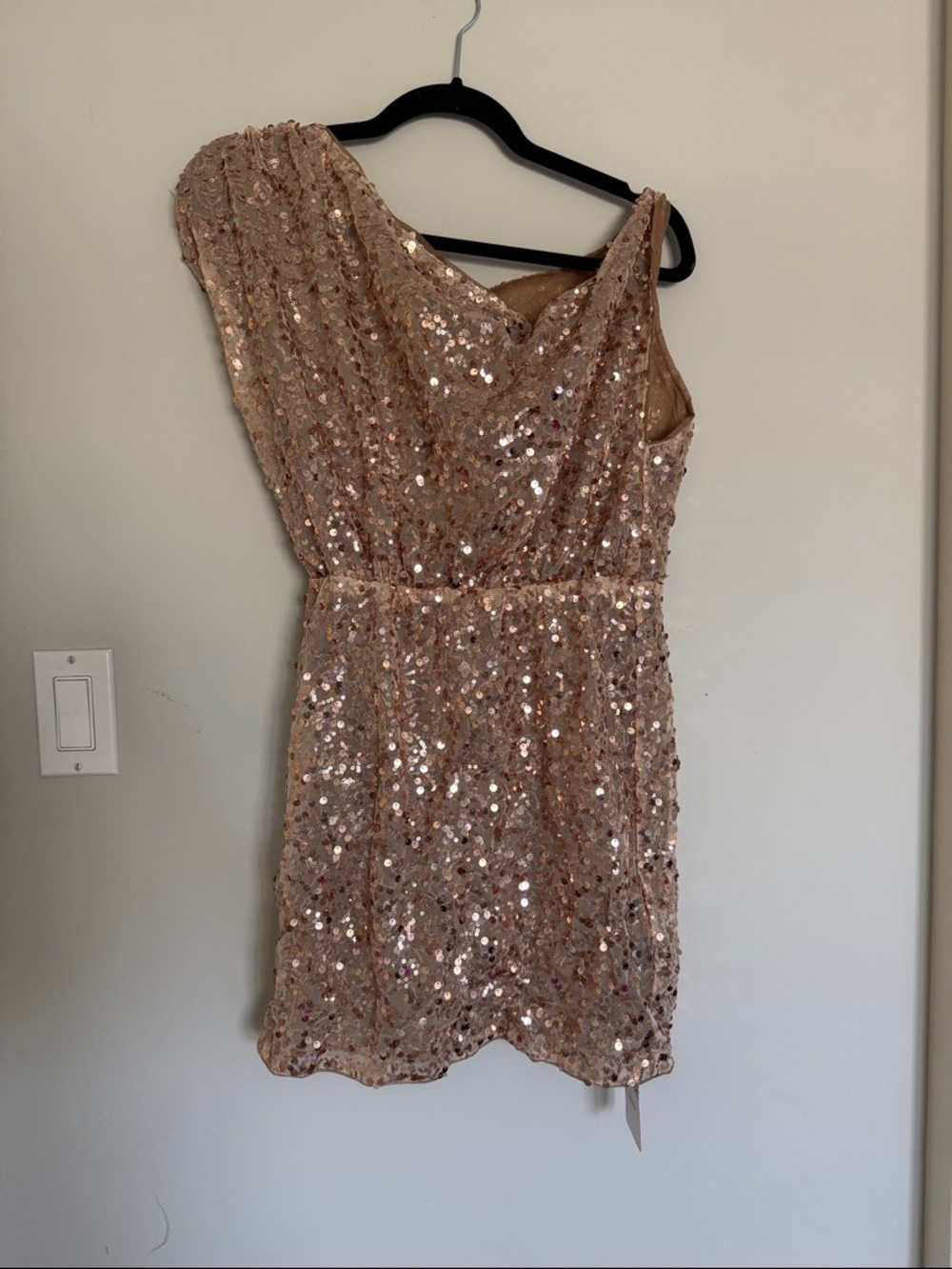 SHEIN One-Shoulder Sequin Mini Dress in Rose Gold